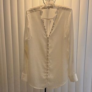 Express Slim Portofino Ivory Ruffle Collar Button-Front Top - Size Large